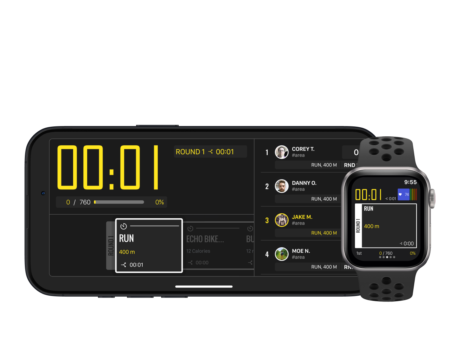 BTWB Tempus workout timer screens