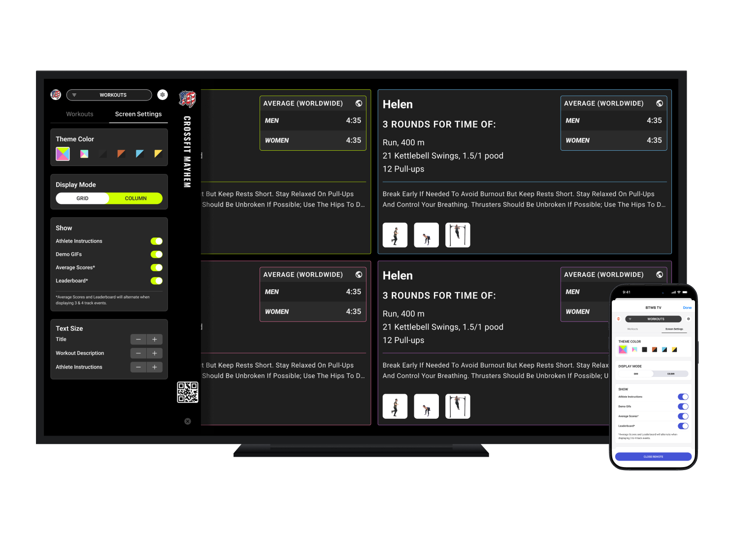 WorkoutTV WOD and leaderboard display screens