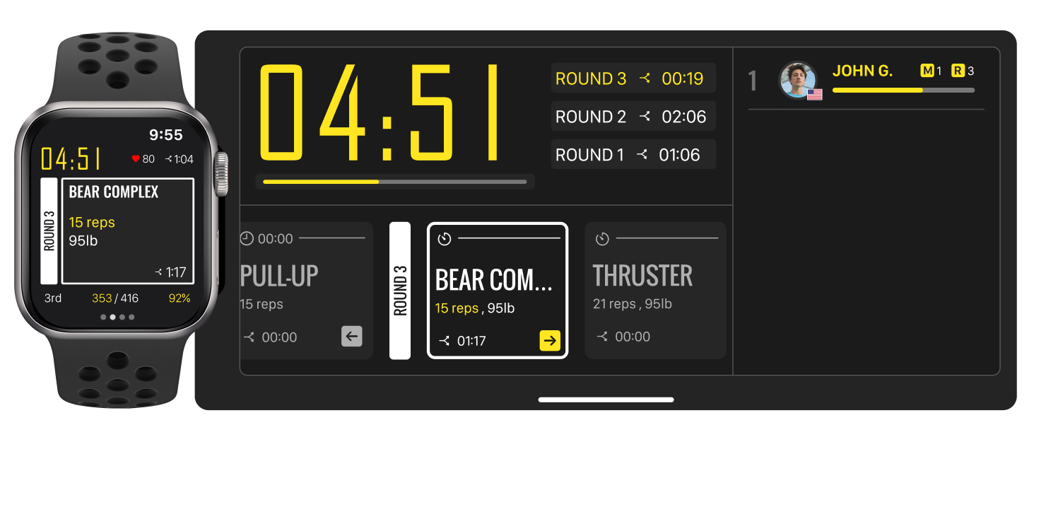 Tempus Apple Watch timer view showing active workout data
